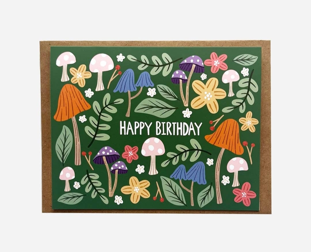 Mushroom Happy Birthday Card - Blank Inside