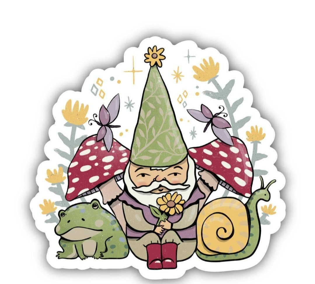Green Elf and Frogs Fairytale Sticker