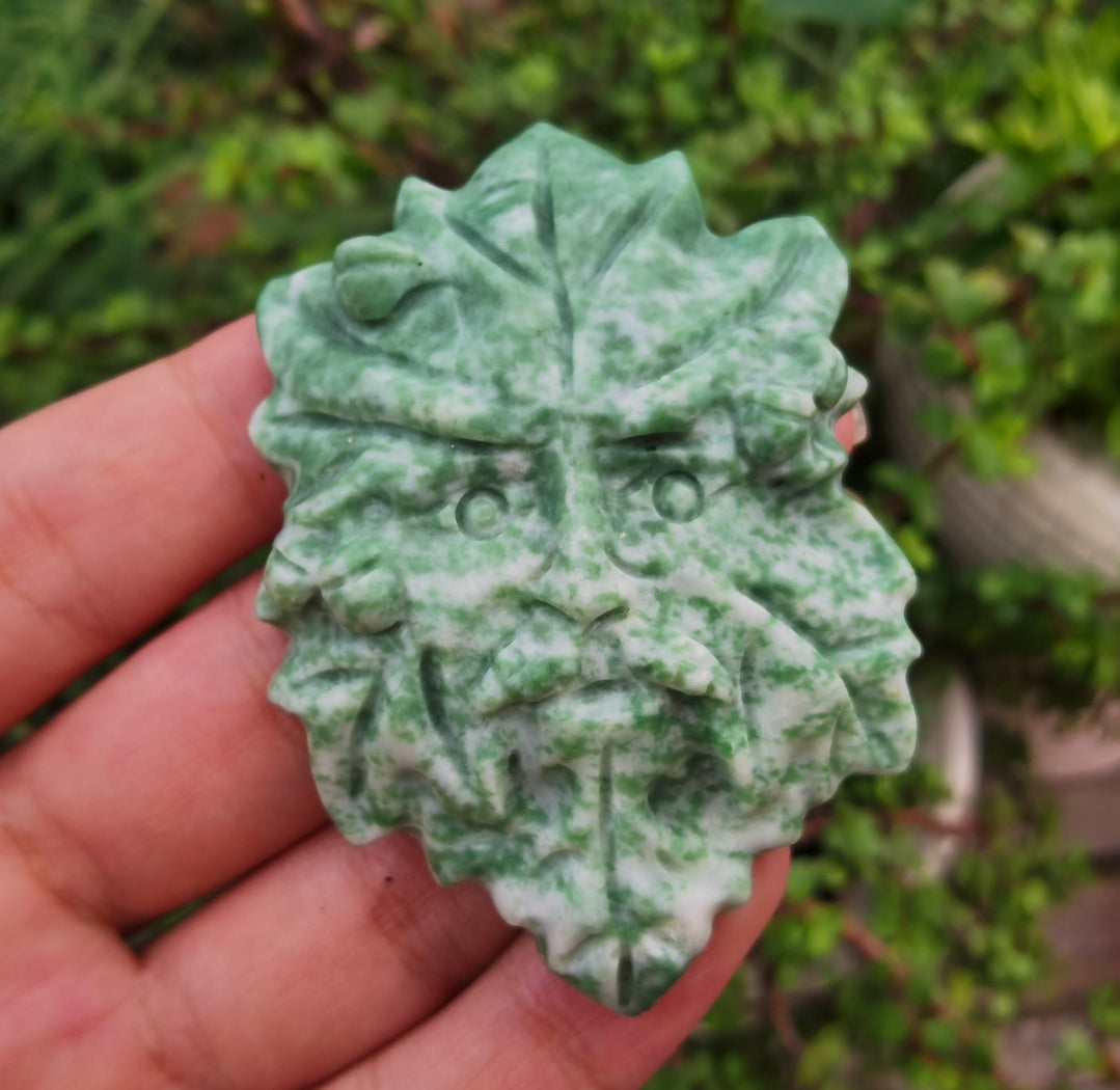 Carved Crystal Greenman Jasper
