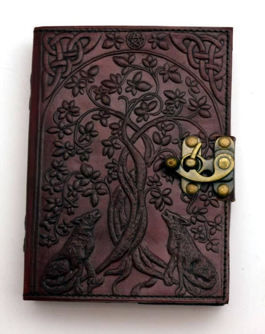 Tree of Life and Wolves Leather Journal