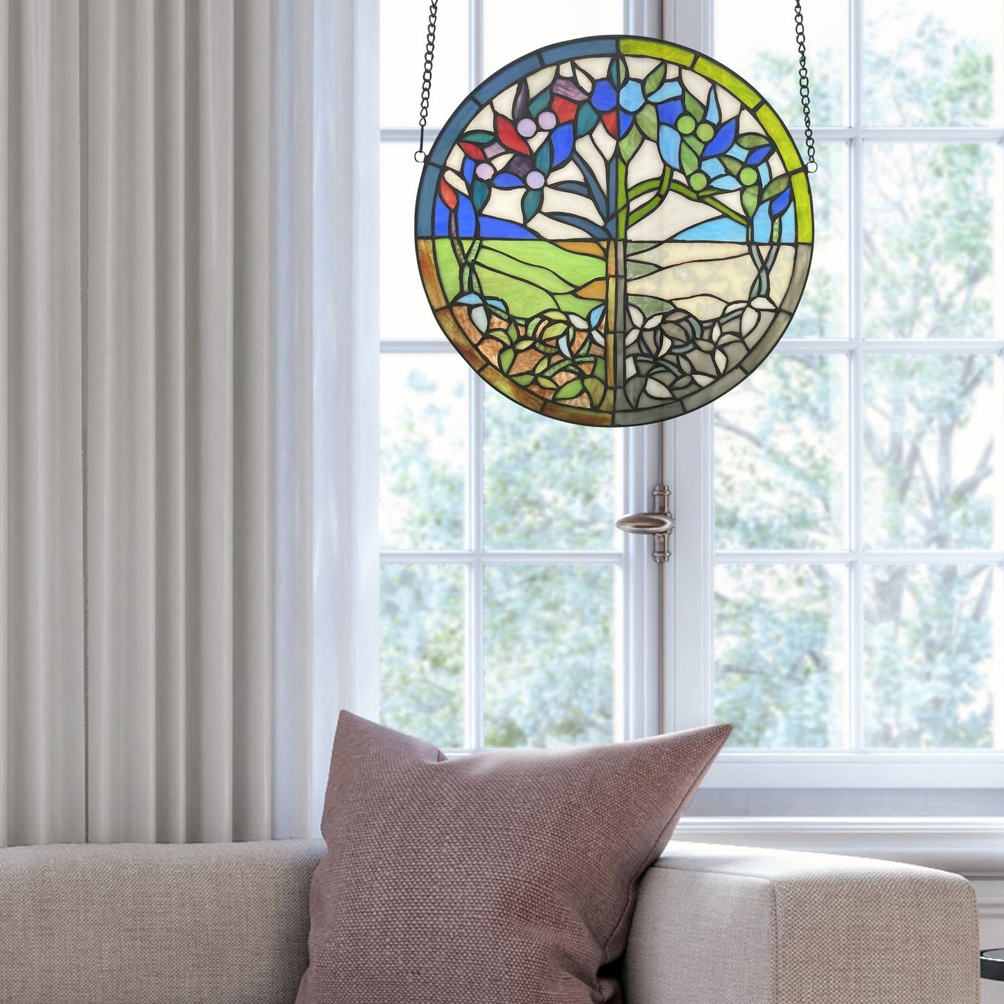 Multicolor Tree Of Life - Seasons Stainedglass Window Panel