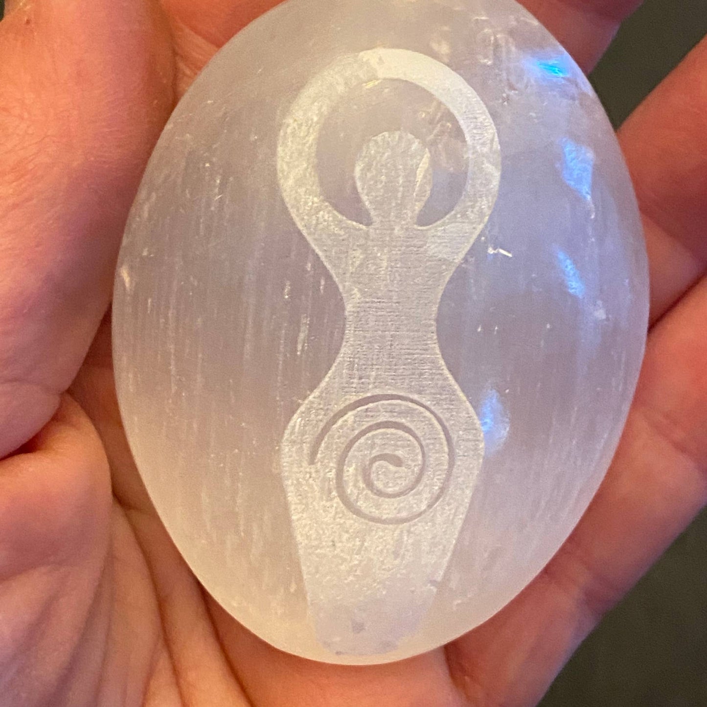 Engraved Selenite Goddess Palm Stone - Tree Of Life Shoppe