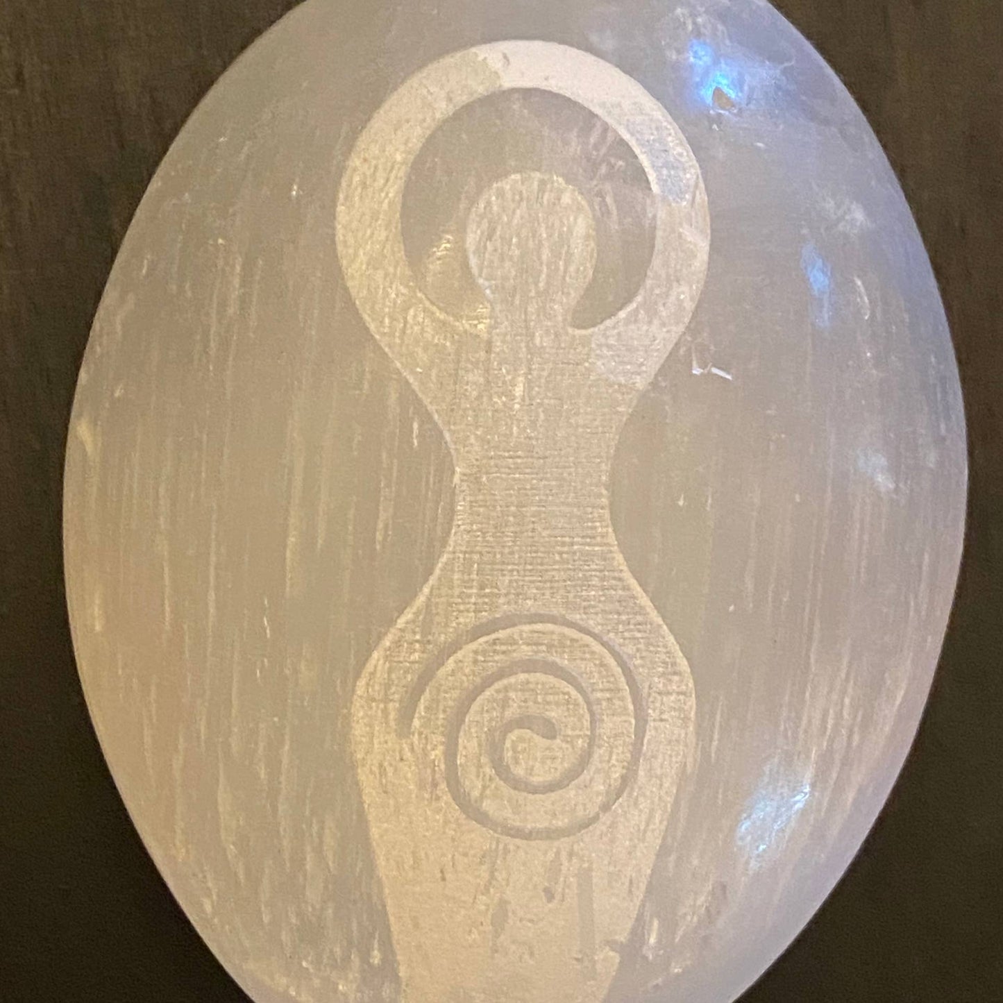 Engraved Selenite Goddess Palm Stone - Tree Of Life Shoppe