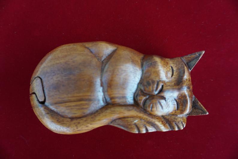 Sleeping Cat Wooden Puzzle Box - Tree Of Life Shoppe