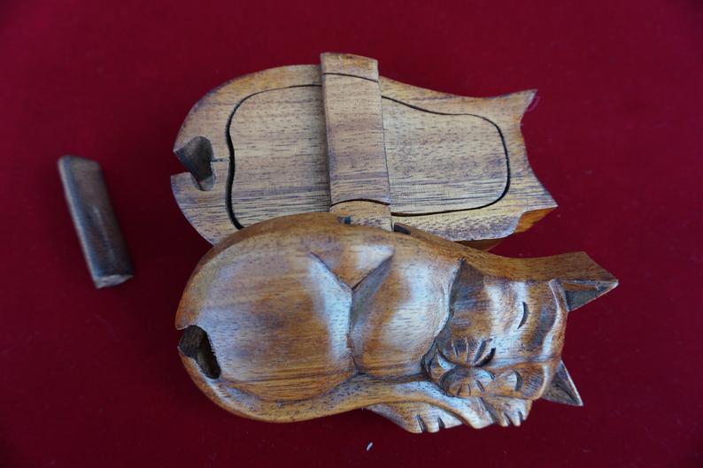 Sleeping Cat Wooden Puzzle Box - Tree Of Life Shoppe