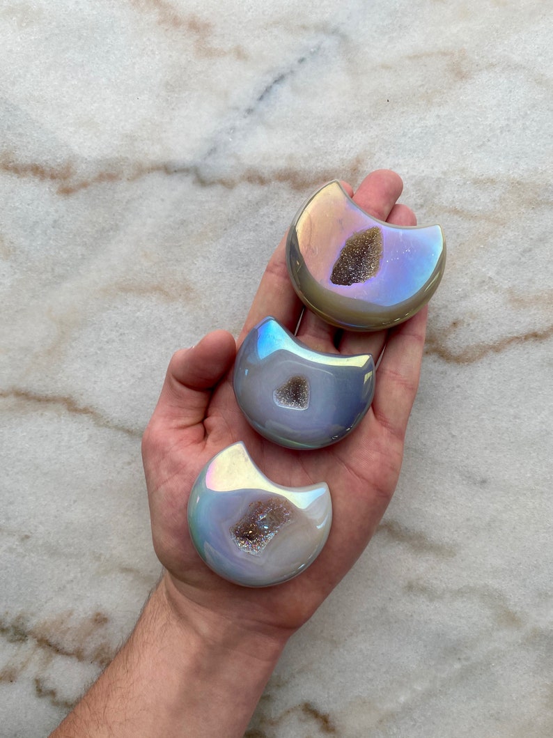 Angel Aura Druzy Agate Puffy Moons