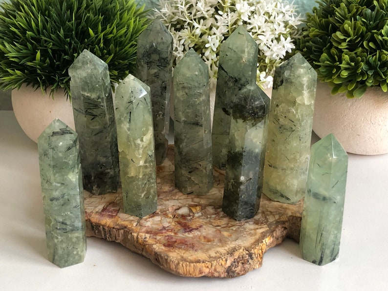 Prehnite and Black Tourmaline Tower