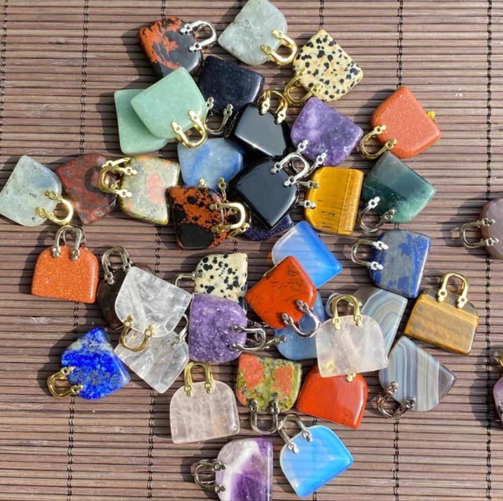 Gemstone Carved Purse / Handbag Pendents - Various