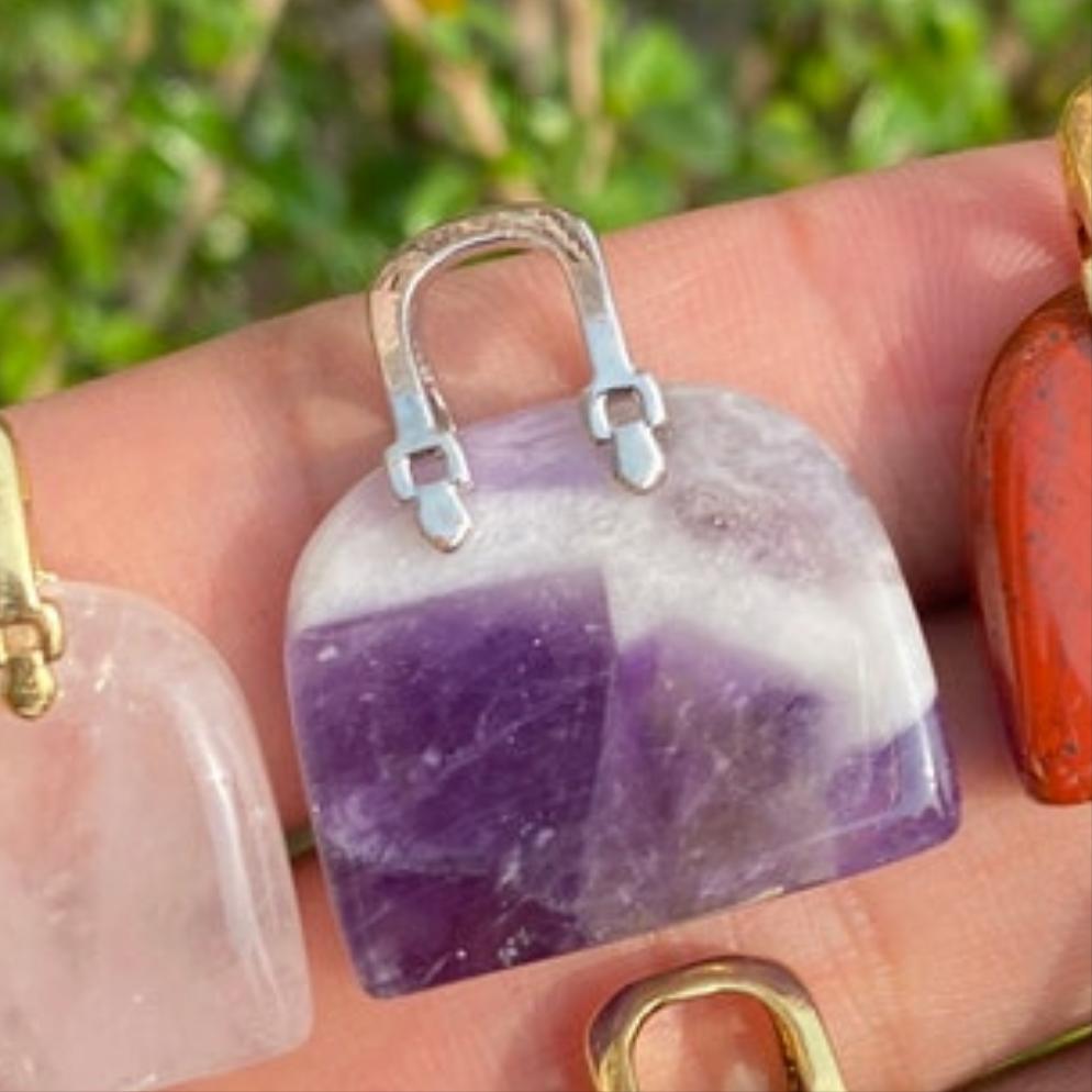 Gemstone Carved Purse / Handbag Pendents - Various