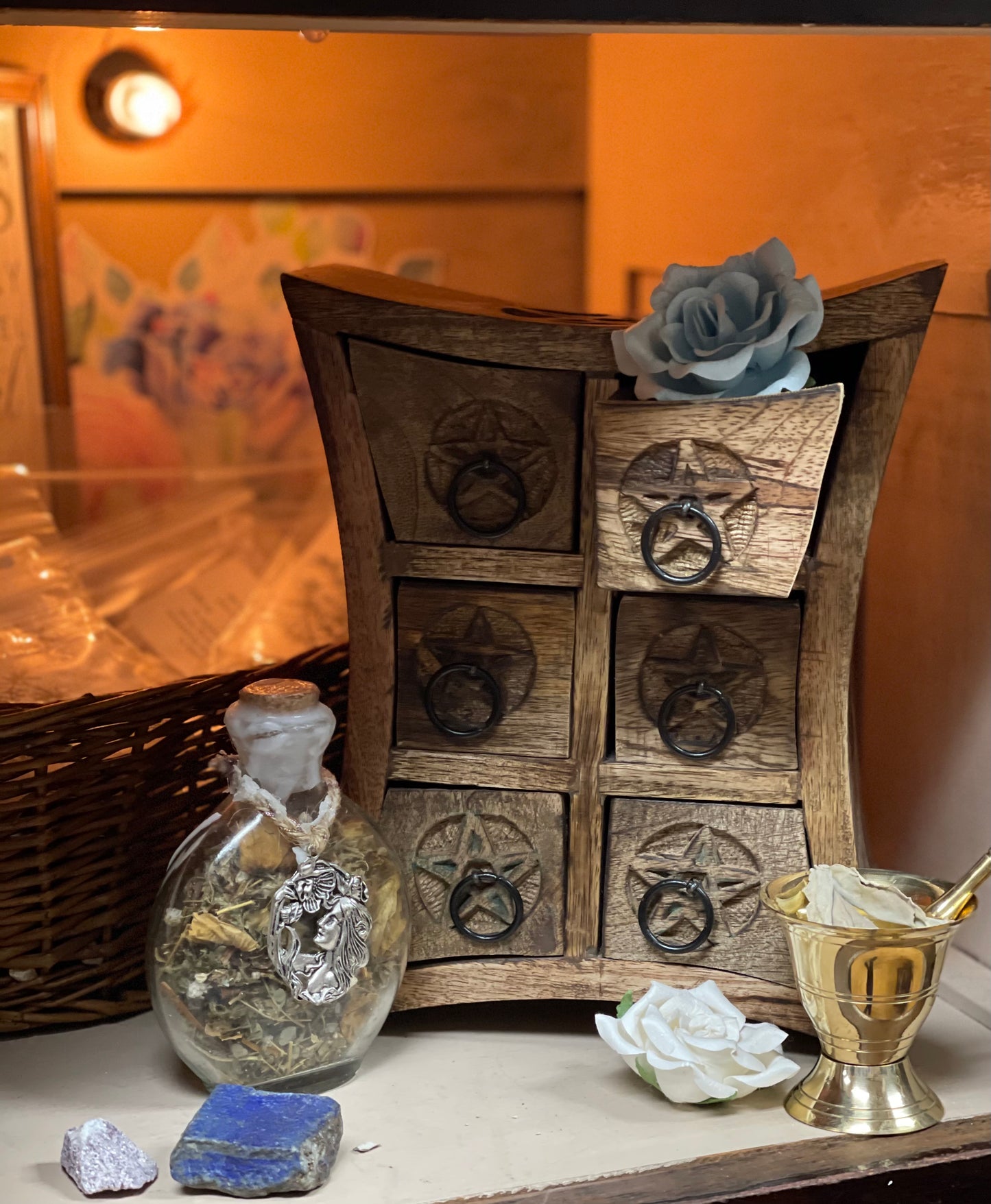 Wooden Storage Almirah Curved Pentacle - Tree Of Life Shoppe