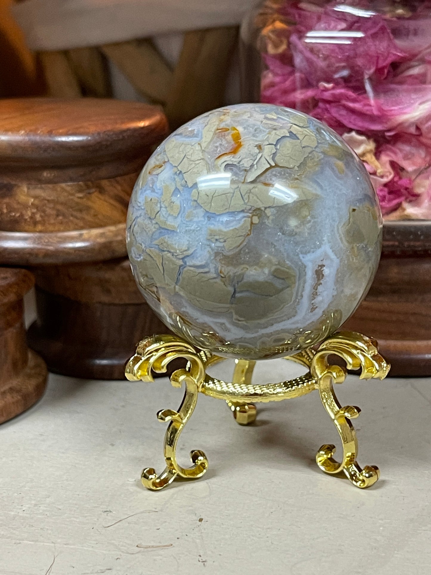 Blue Chalcedony and Green Jasper Sphere