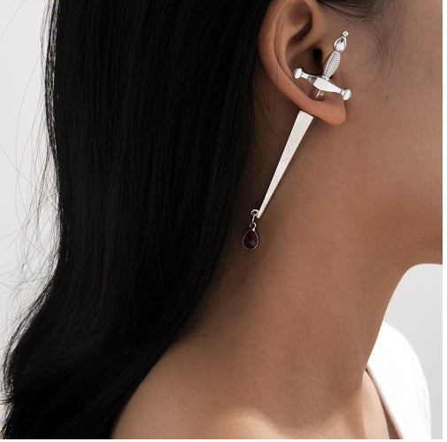 Dagger Earring with Garnet Gemstone