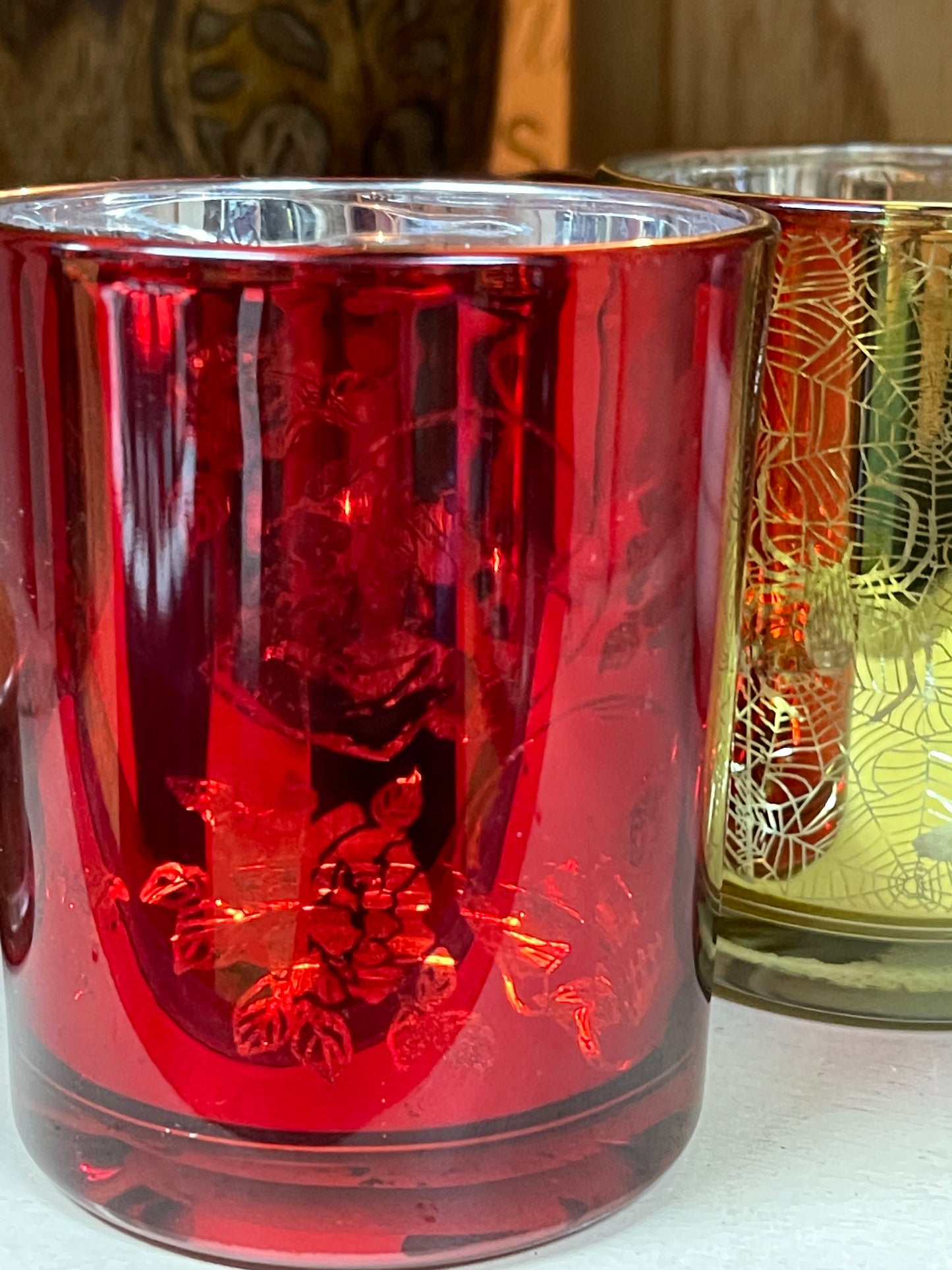 Votive Candle Holder - Sugar Skull & Spiderwebs