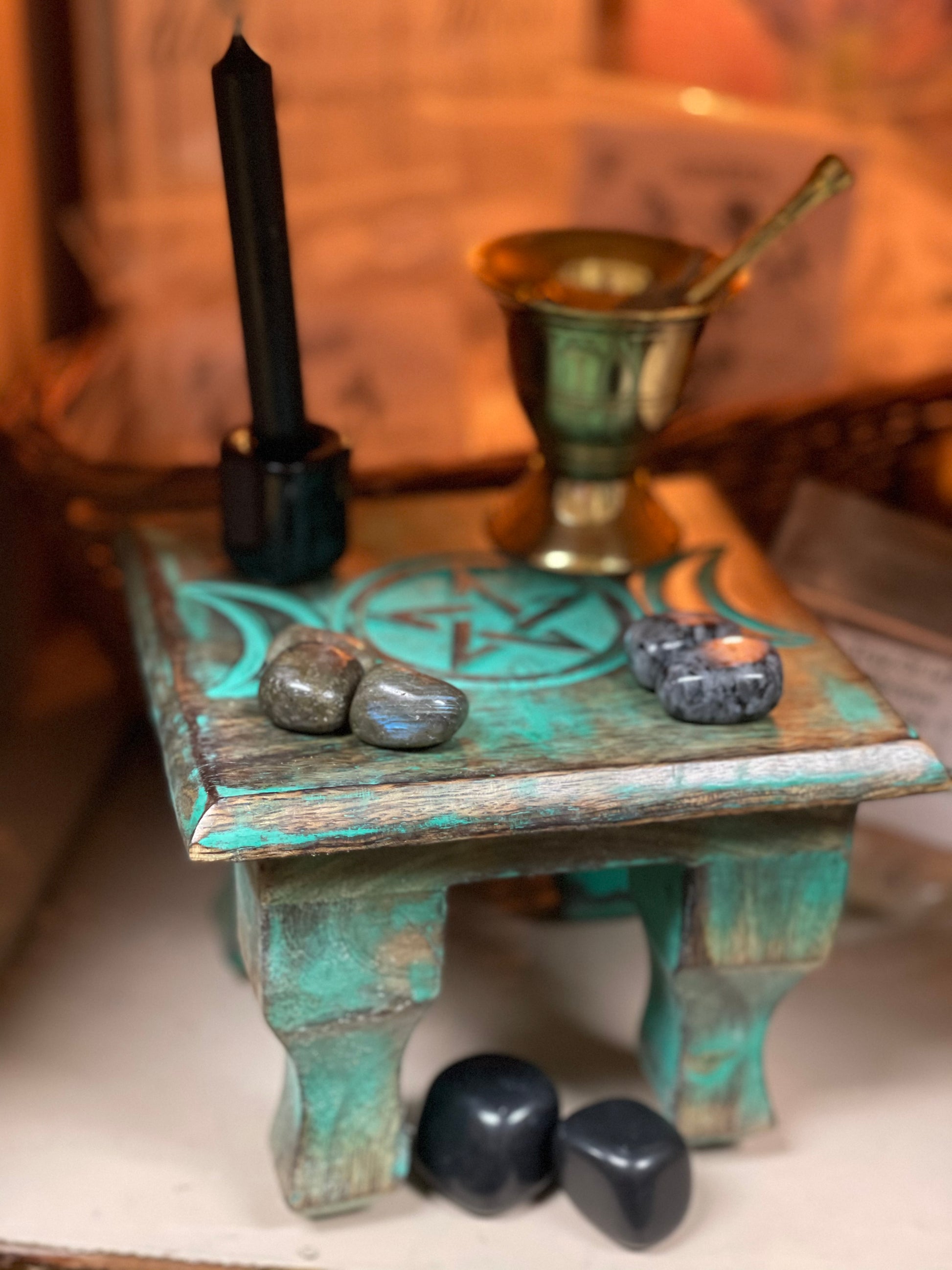 Antiqued Triple Moon Altar Table - Tree Of Life Shoppe