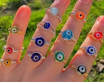 Evil Eye Wire Wrap Rings - Various