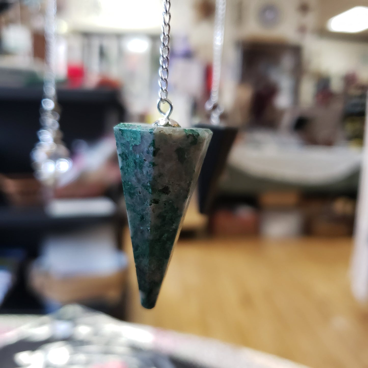 Six Sided Gemstone Pendulums - Moss Agate