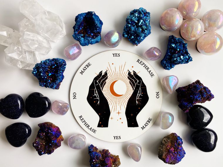 Magic Hands Holding Crescent Moon Pendulum Board 6"