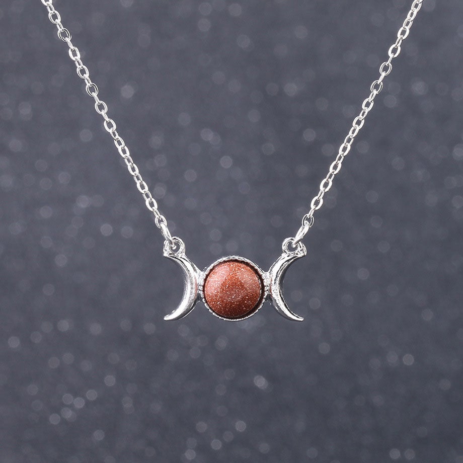 Triple Goddess Moon Symbol Pendant Necklace Healing Crystal