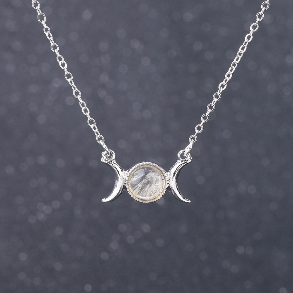 Triple Goddess Moon Symbol Pendant Necklace Healing Crystal