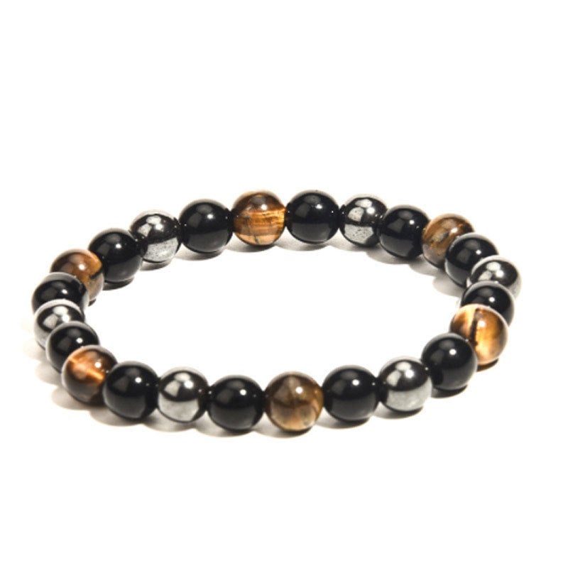 Obsidian, Hematite, & Gold Tigers Eye 8 mm