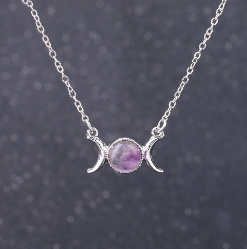 Triple Goddess Moon Symbol Pendant Necklace Healing Crystal