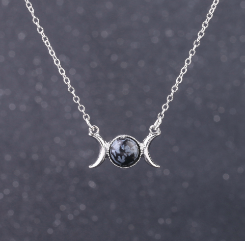 Triple Goddess Moon Symbol Pendant Necklace Healing Crystal