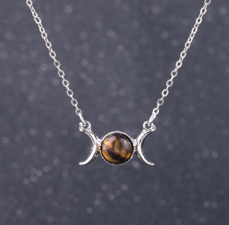 Triple Goddess Moon Symbol Pendant Necklace Healing Crystal