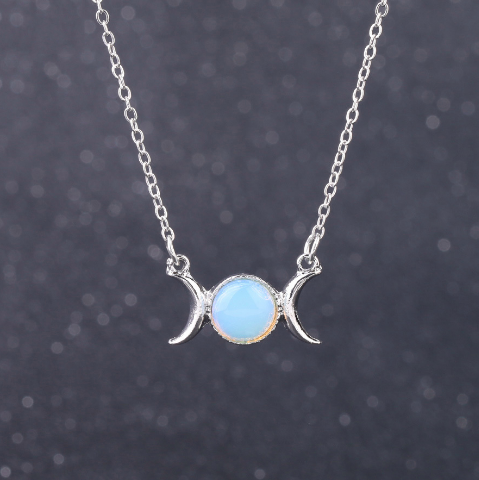 Triple Goddess Moon Symbol Pendant Necklace Healing Crystal