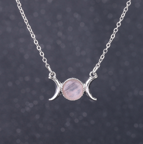 Triple Goddess Moon Symbol Pendant Necklace Healing Crystal