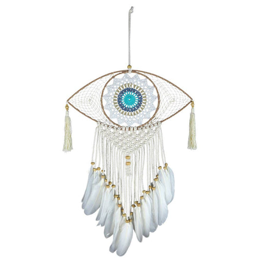 Blue and White Dreamcatcher with Crochet Eye
