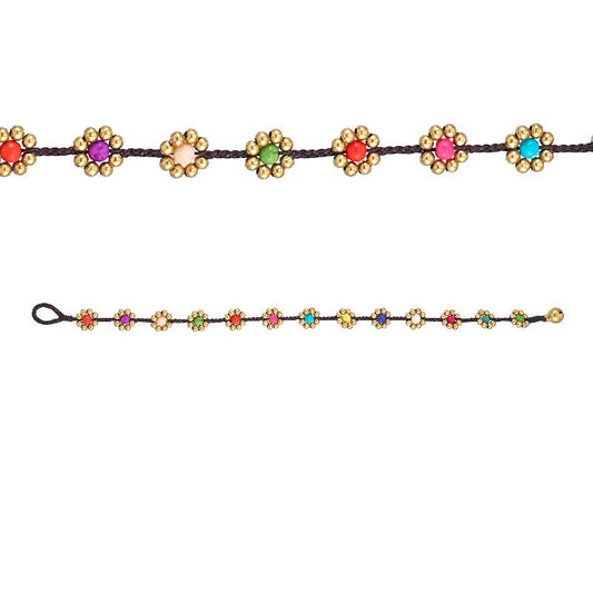 Bronze Bead Spaced Flower Anklet