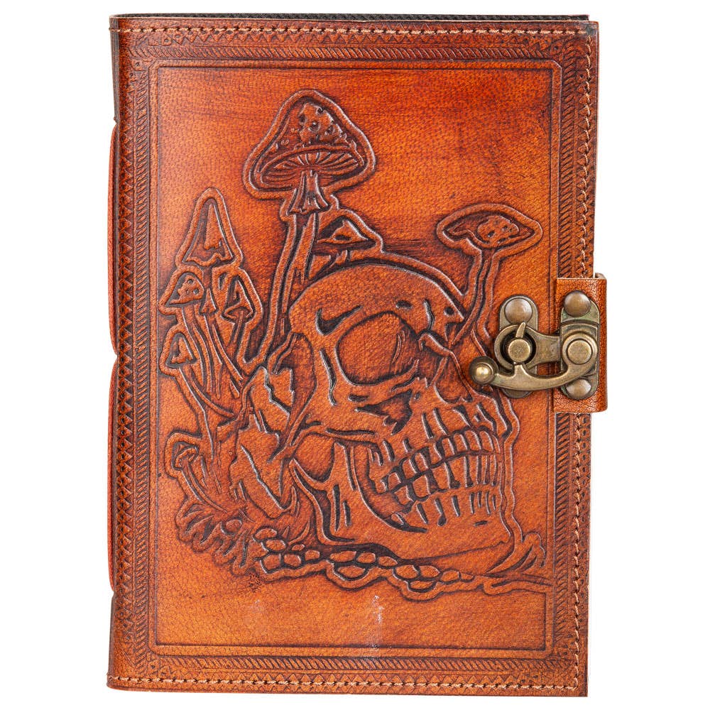 Mushrooms and Skull Leather Journal