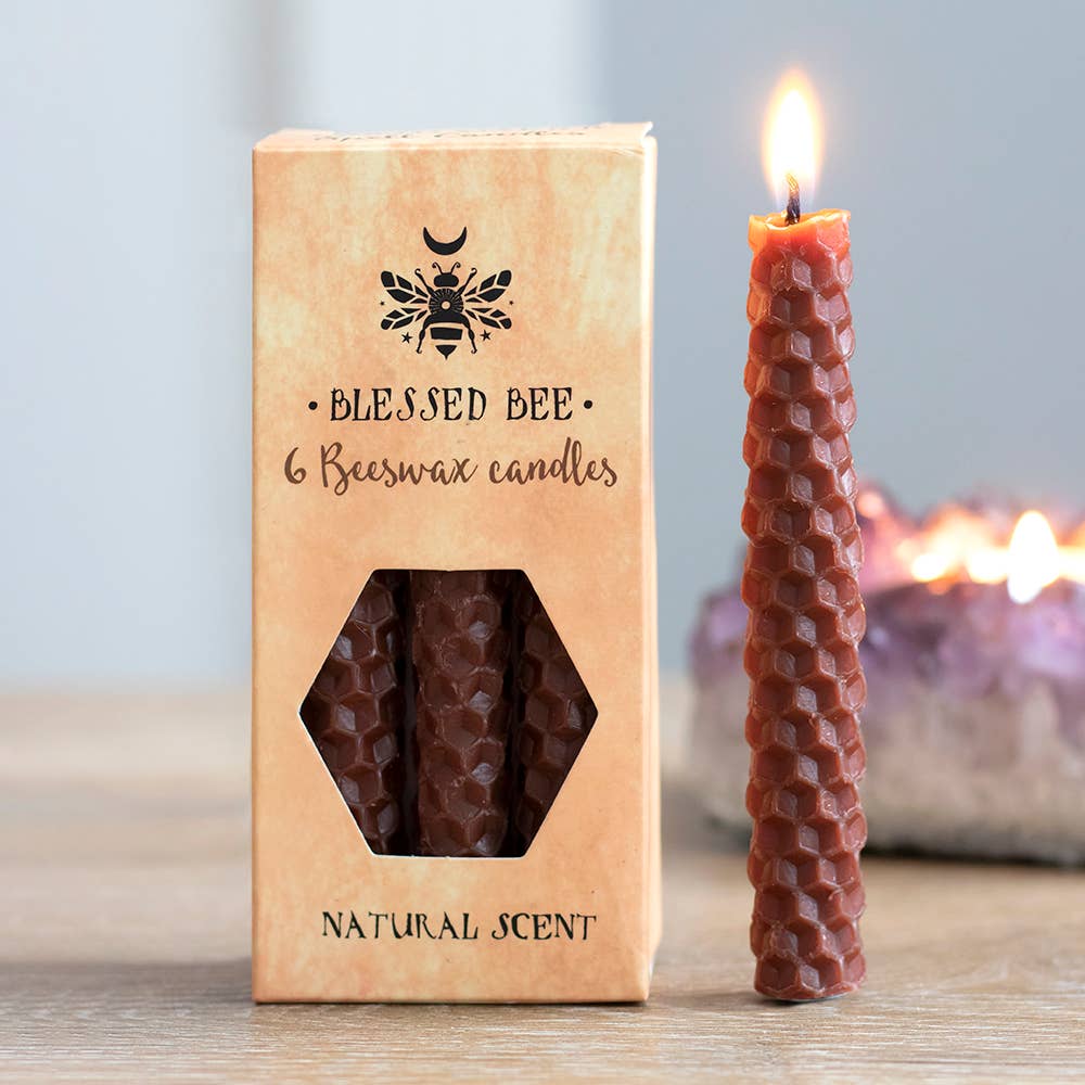 Blessed Be Brown Beeswax Chime Candles - 6 Pack
