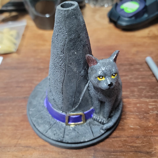 Witches Hat With Cat Incense Burner