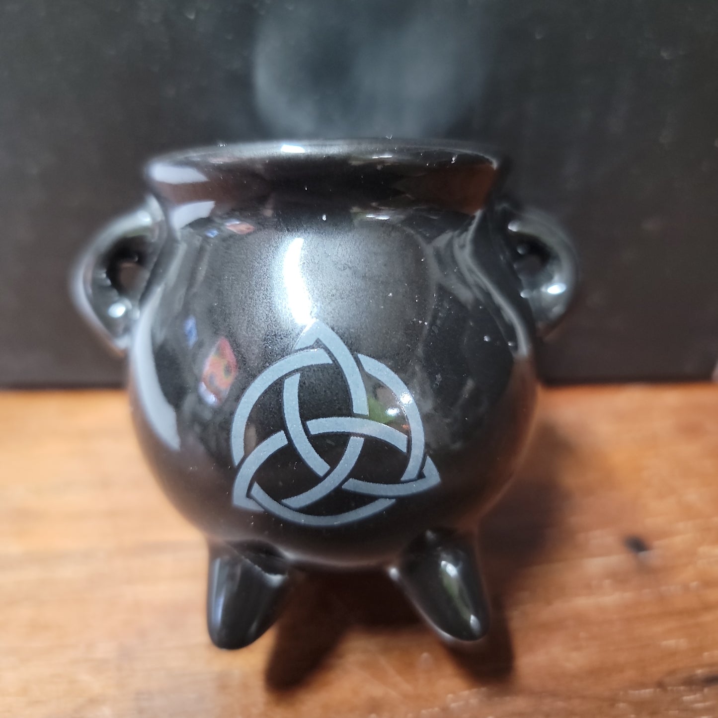 Triquetra Cauldron Ceramic Incense Holder - Black