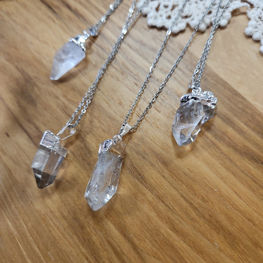 Quartz Point Silver Plated with Stainless Steel Chain