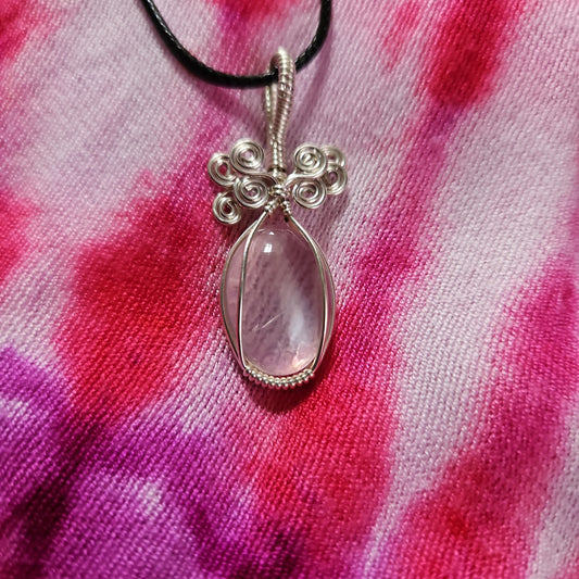 Wire Wrapped Rose Quartz Oval Necklace
