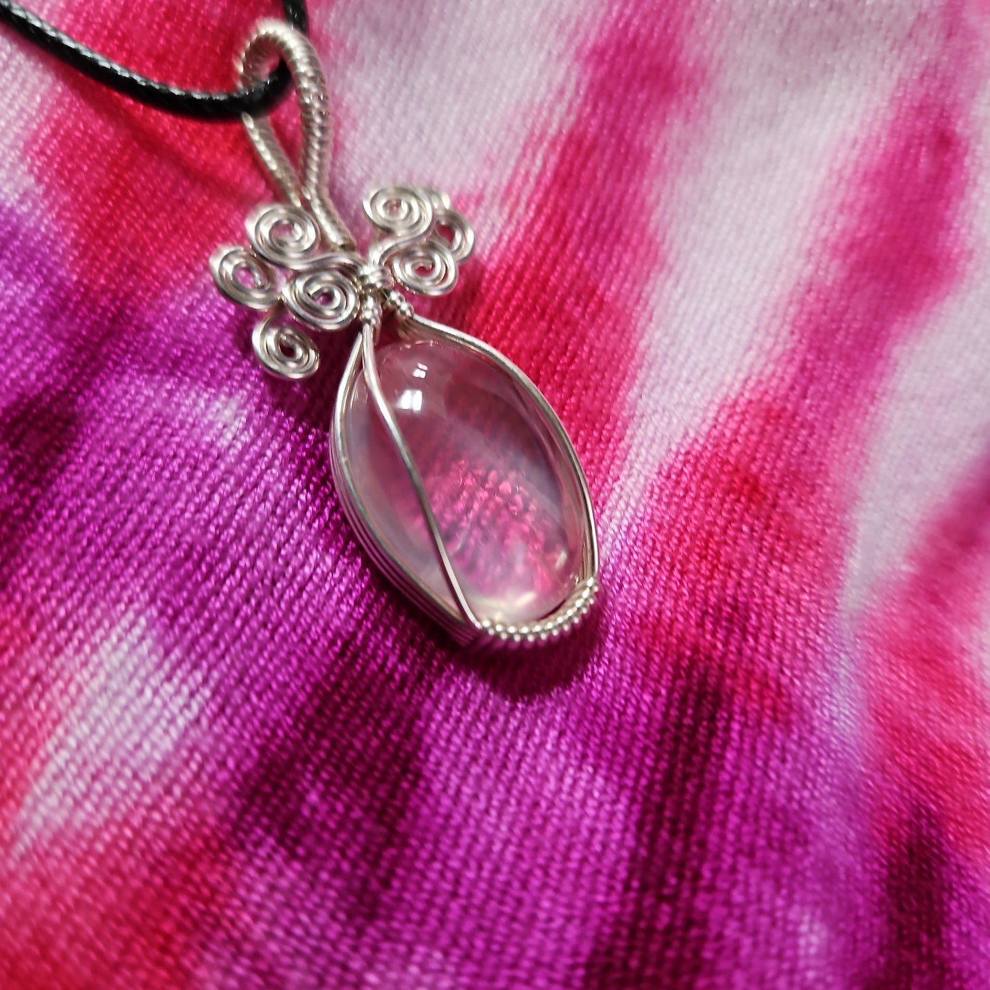 Wire Wrapped Rose Quartz Oval Necklace