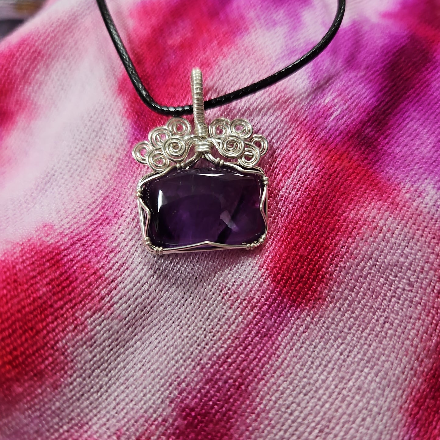 Wire Wrapped Amethyst  Rectangle Necklace
