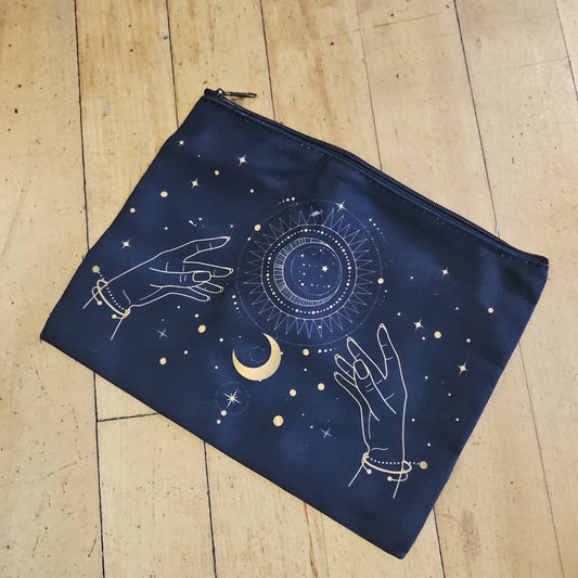 Zippered Tarot Bags - Sun Moon Mystic Hands (Black)