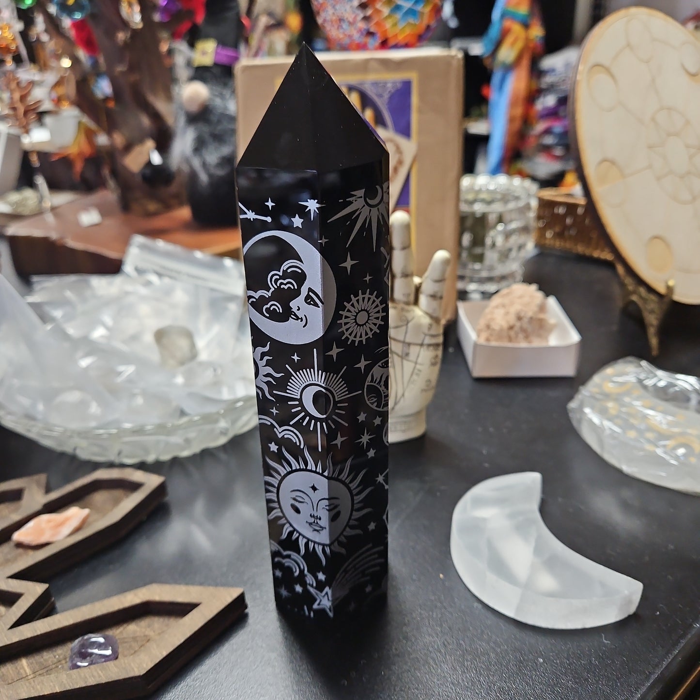 Black Obsidian Tower with Sun and Moons 9" (SILVER)
