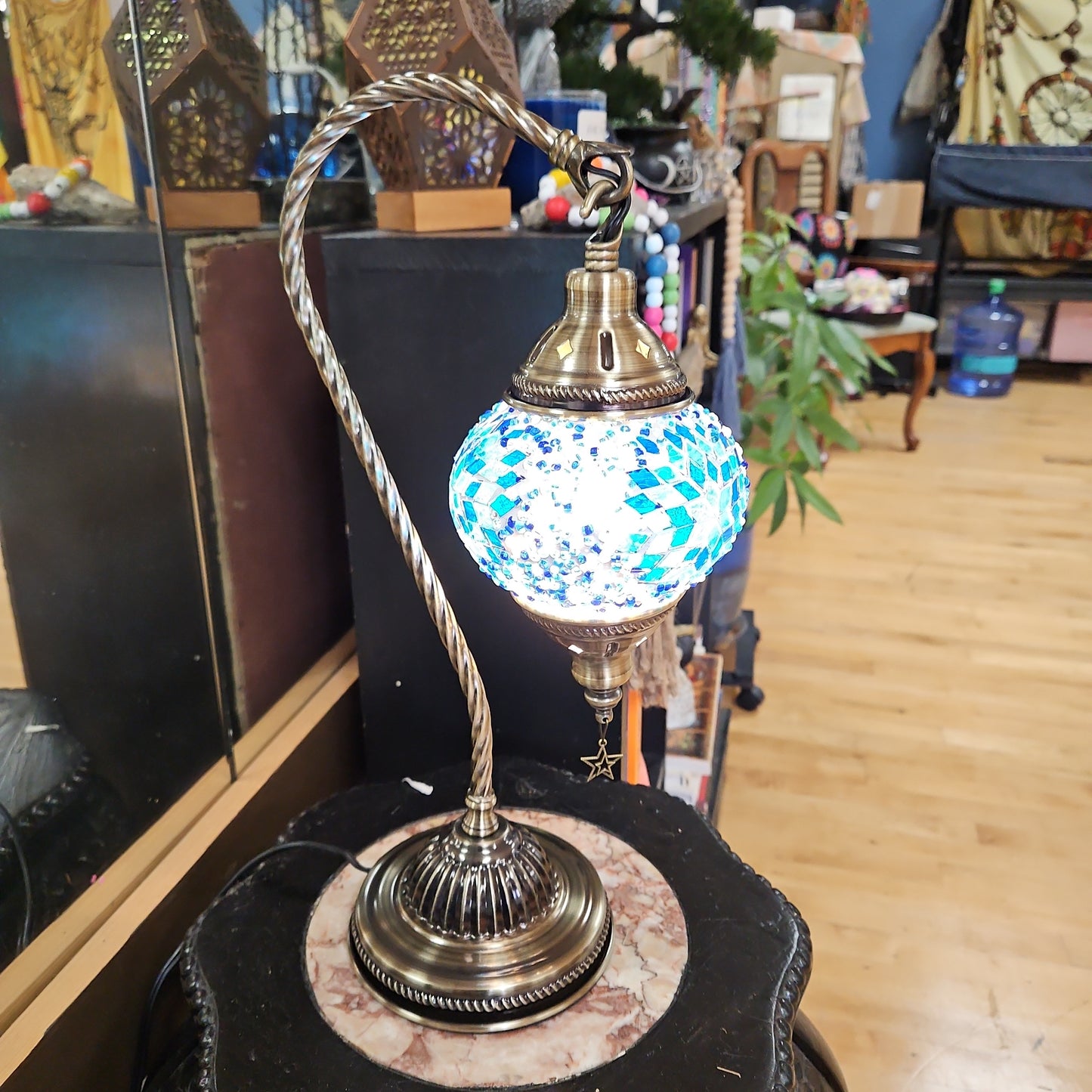 Handmade Mosaic Hanging Lamp  15 1/2"  ( Turkish lamps ) Blue Starburst