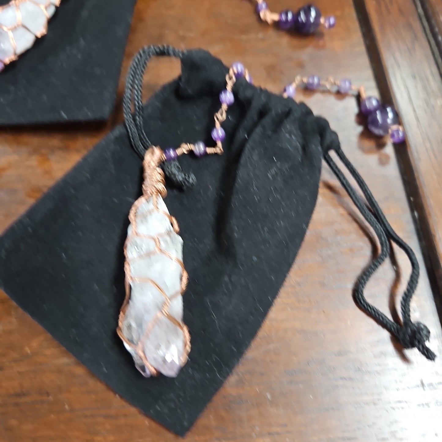 Handmade Wire Wrap Copper and Amethyst Pendulum