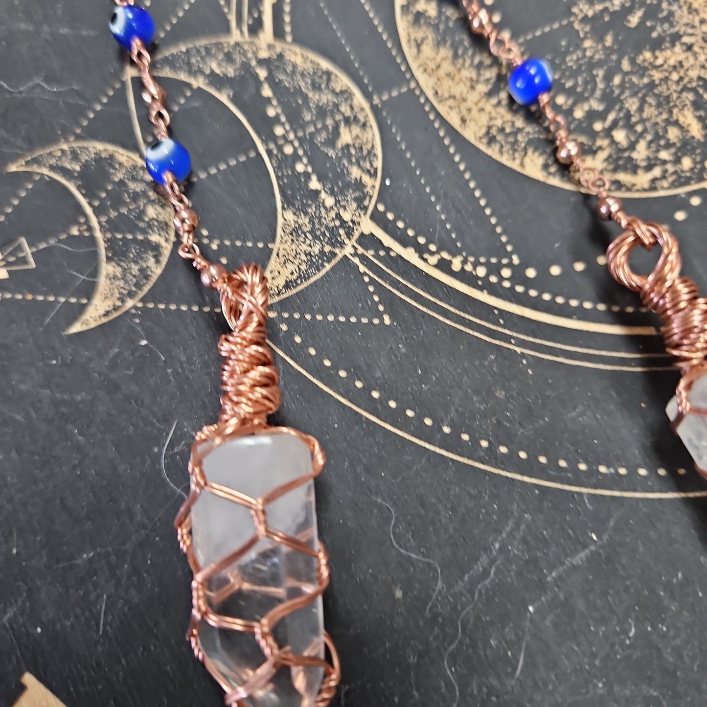 Handmade Wire Wrap Copper and Quaryz Pendulum ( Evil Eye )