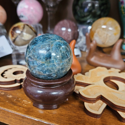 Blue Apatite Sphere with stand 2"
