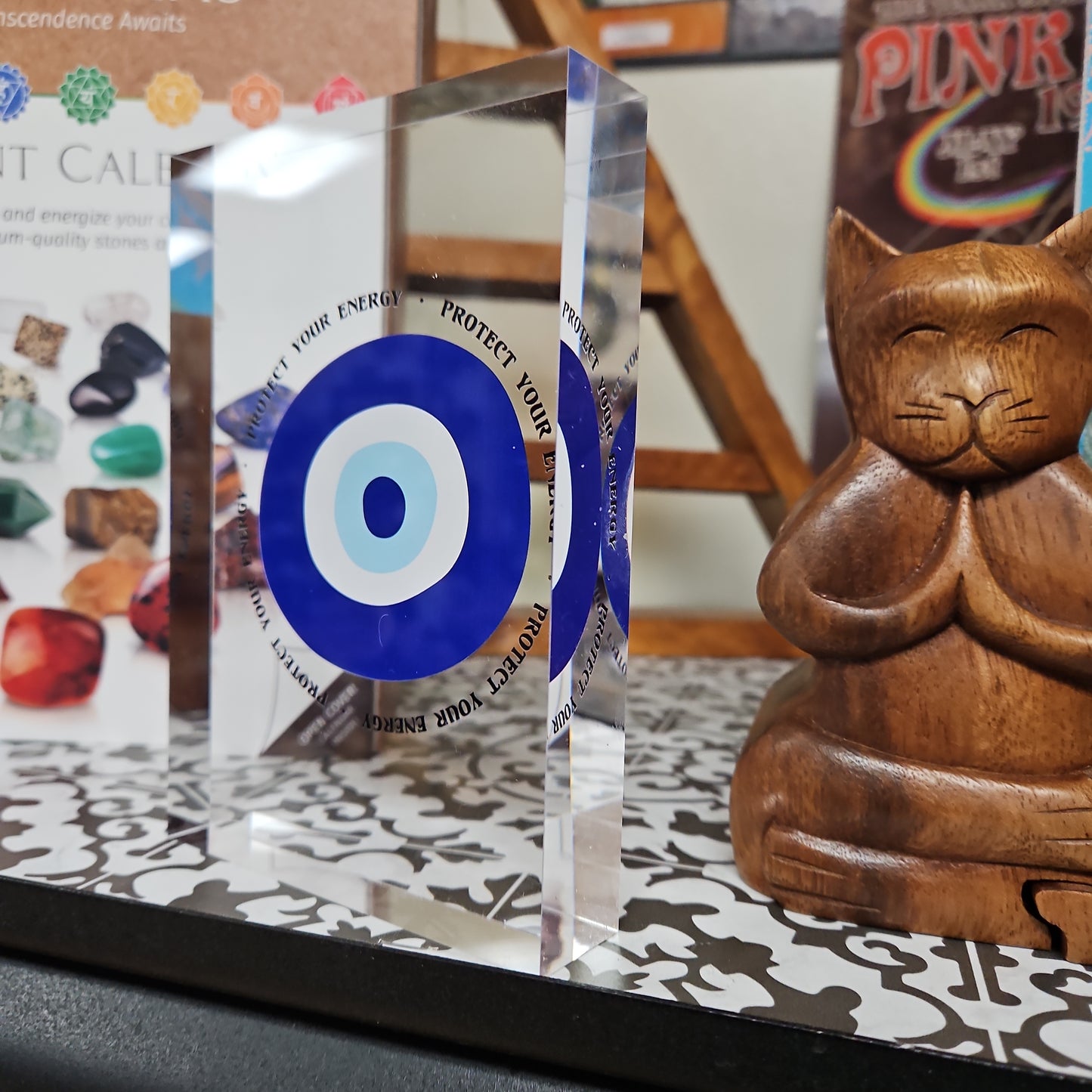 Evil Eye Protection Lucite Plaque for Home or Office, Spiritual Decor