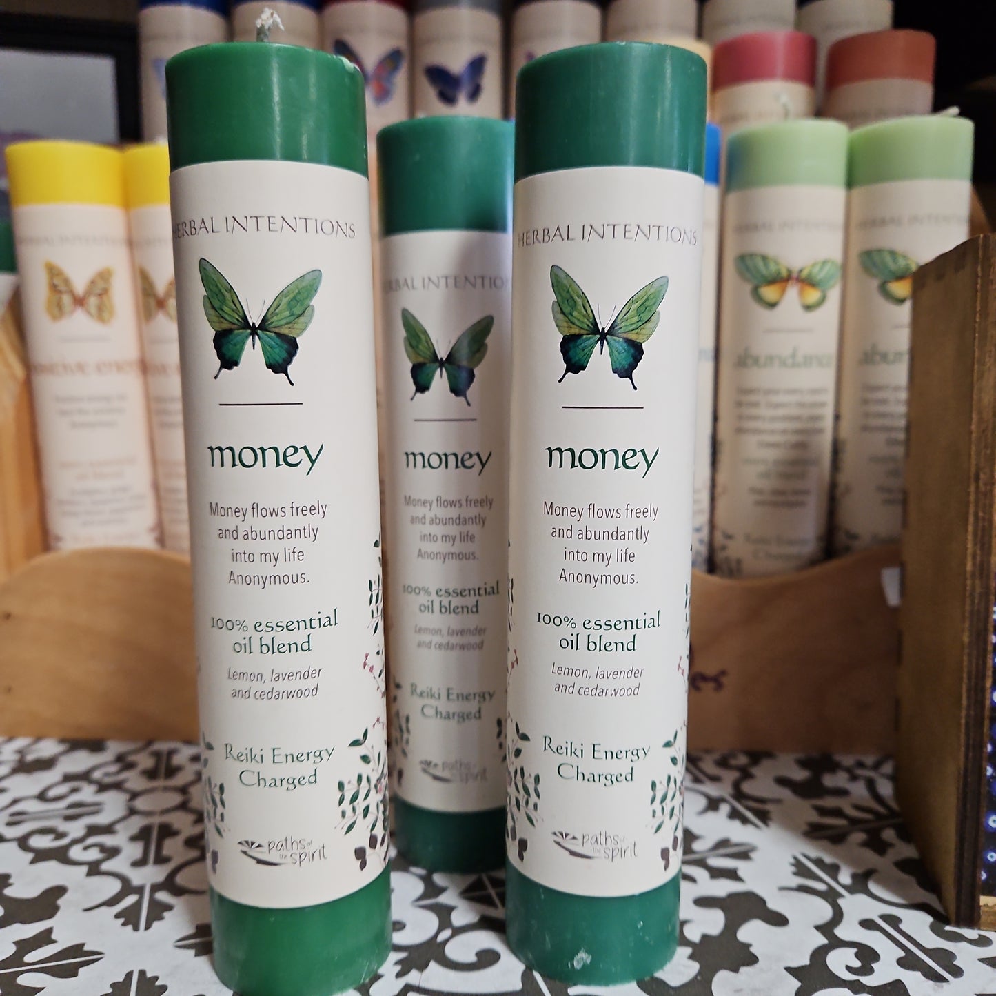 Herbal Intention Pillar Candle 7" - Money