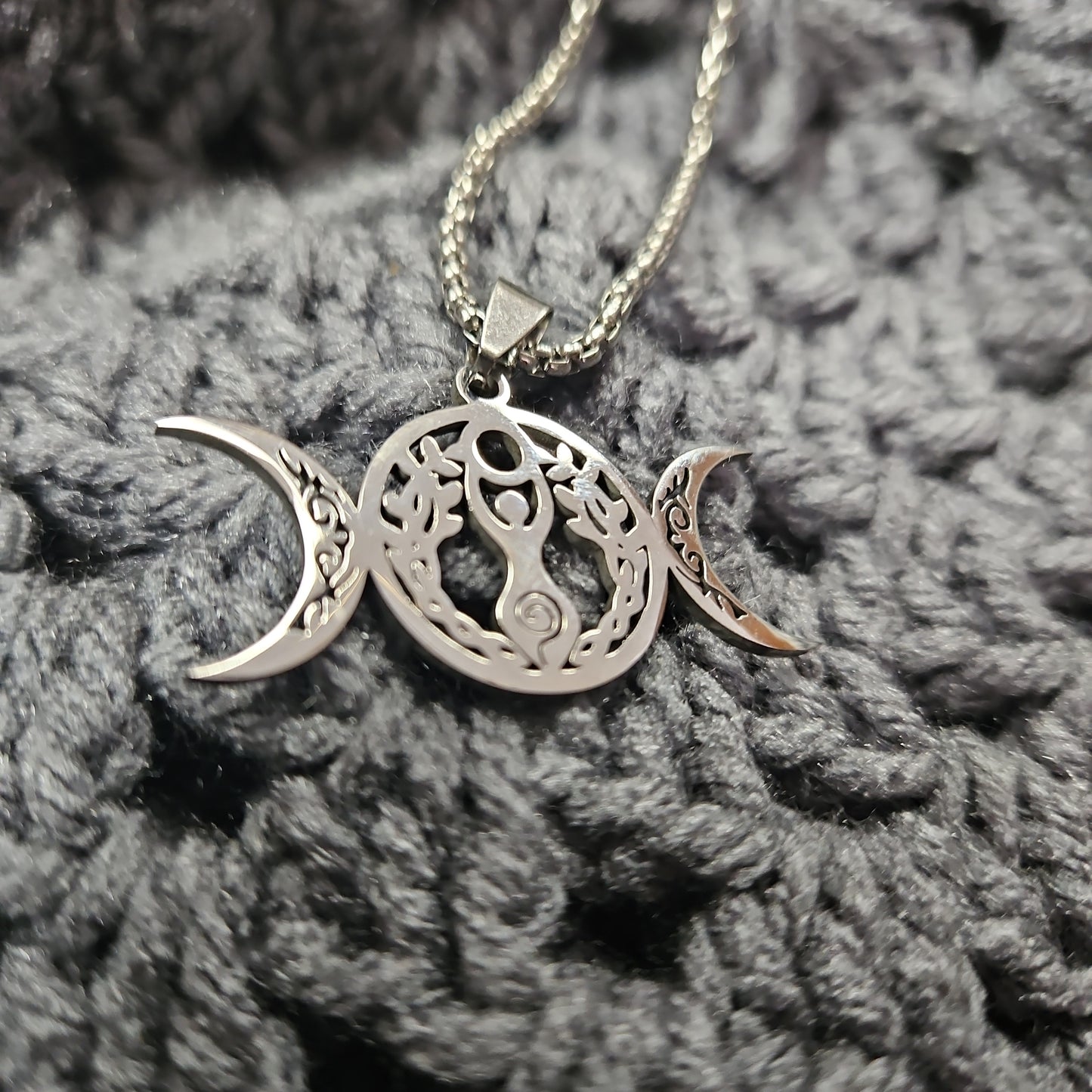 Triple Moon Goddess Stainless Steel Necklace