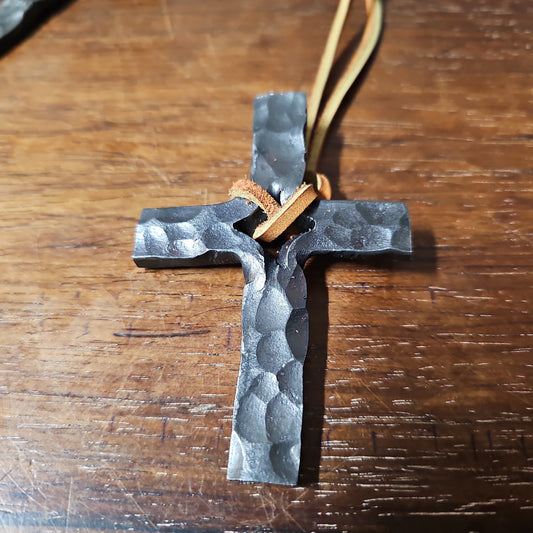 Large Iron Hanging Cross on leather cord