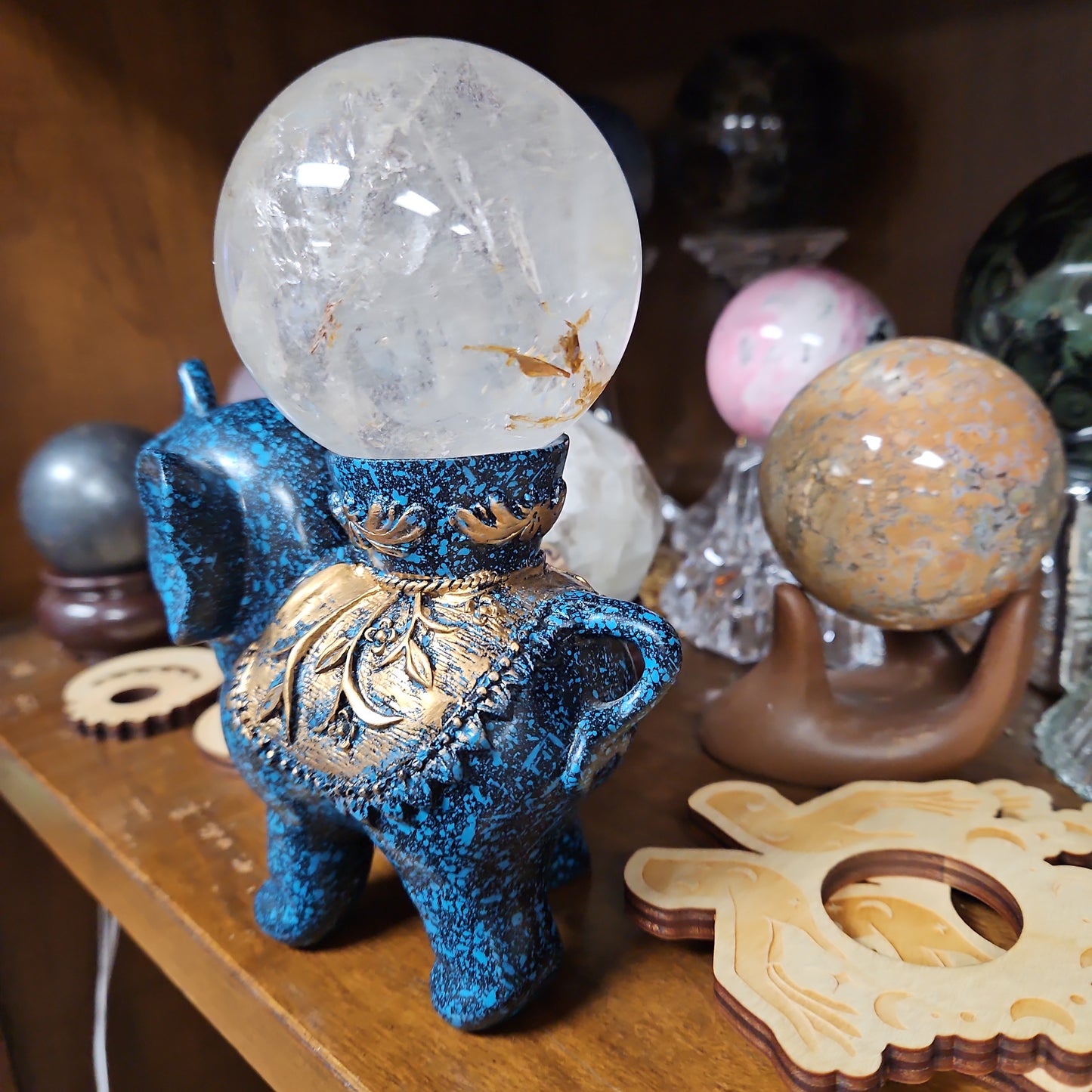 Elephant Sphere Stand Sphere Holder 4" - Blue